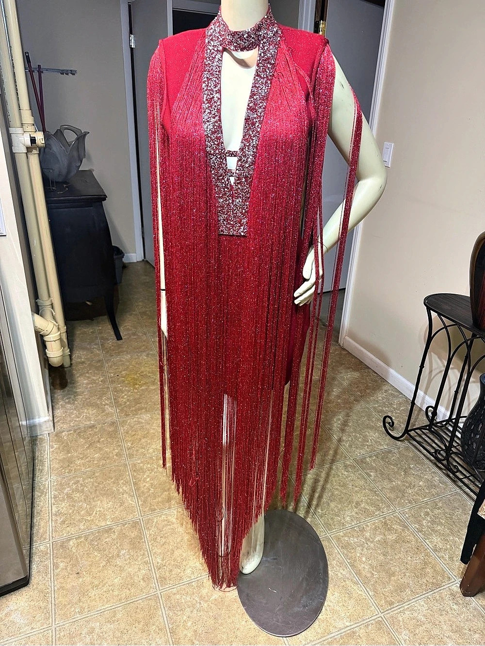 Anewsta Red Fringe Mini Dress